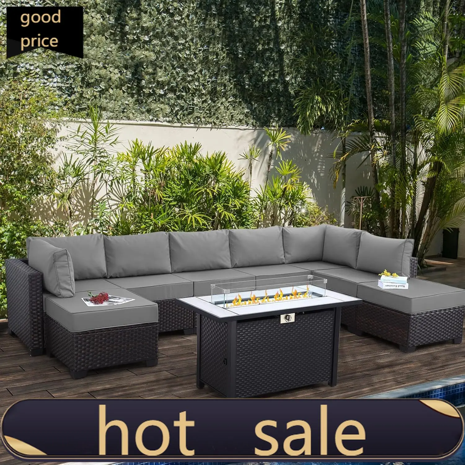 

Activity price9 Pieces Wicker Patio Furniture Set Outdoor PE Rattan Sectional Conversation Sofa Set with Grey Cushions and 45 Ga