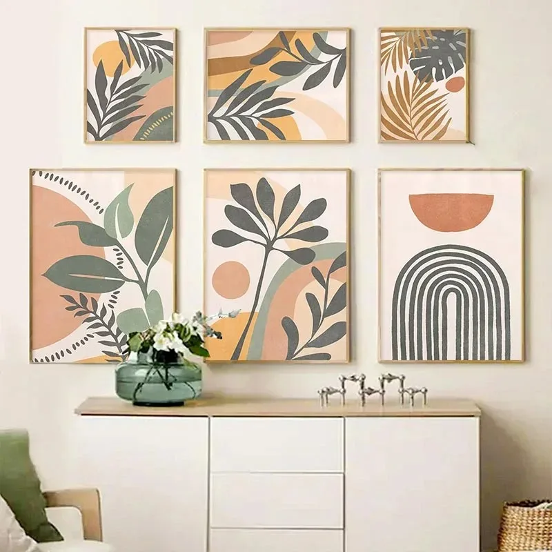 بوهو مجردة ورقة Monstera قوس قزح الشمس جدار الفن الملصقات الحد الأدنى طباعة قماش اللوحة لغرفة المعيشة ديكور المنزل الحديث