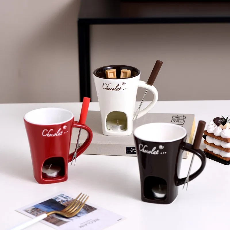 Fondue Mug Set Personal Mini Fondue Pots Chocolate Cheese Ice Cream Fondue Maker Kit Individual Butter Melter Cup Small Warmer