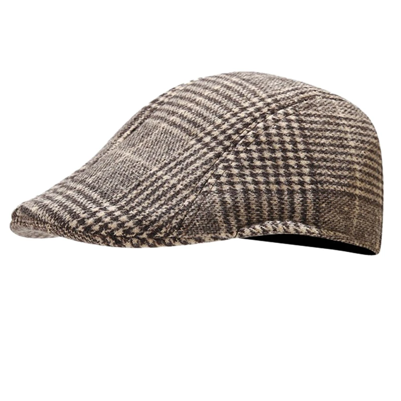 Vintage Unisex British Style Plaid Berets Hat Newsboy Gentleman Hats Driving Cabbie Autumn Winter Warm Wool Cap Men Women