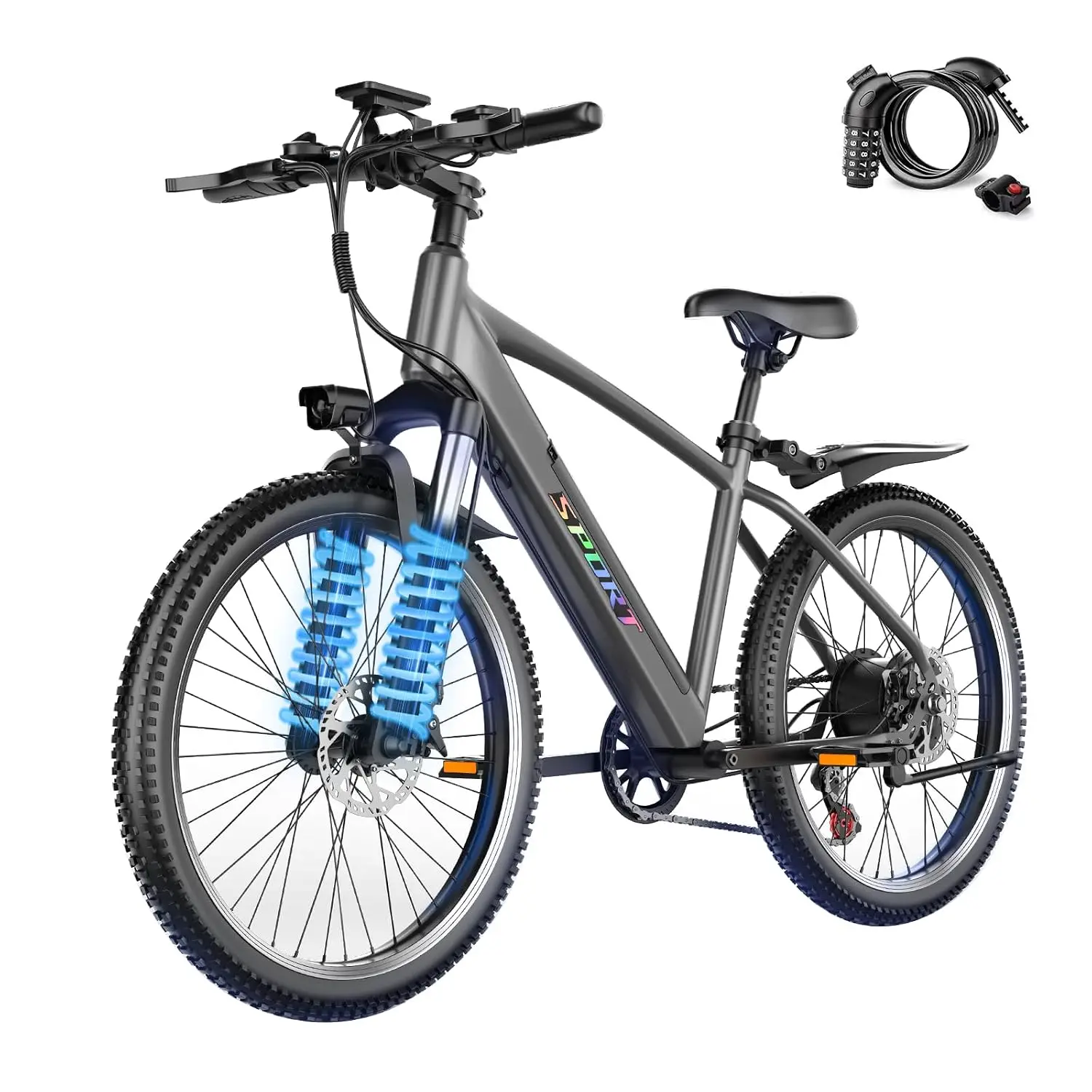1500W 48V 12Ah Removable Battery 26-Inch 7-Speed Front Suspension Electric Mountain Bike 65 Miles PAS Range, Customized