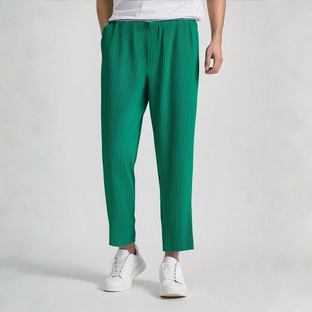 

Miyake Folded 2025 New Men's Pants Spring and Summer Sagging Elastic Radish Casual Japanese Fashion Loose Nine Cent Pants