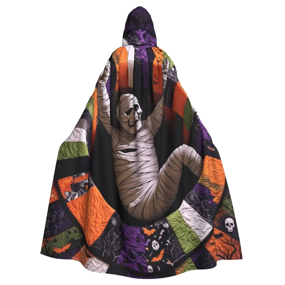3D Illusion Halloween Long Hooded Cloak for Women Men Skeleton Gothic Funny Cape