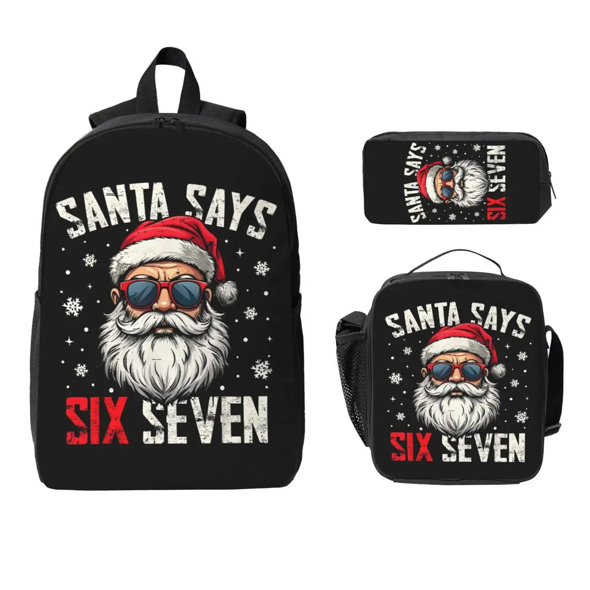 3pecs/set Funny Santa Says Six Seven Christmas 67 Xmas Backpack Back To School High School Canvas Bags Lunch bag Pencil Case