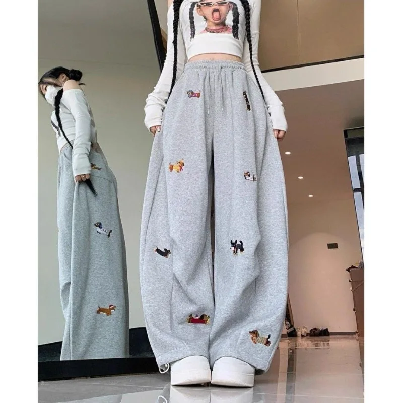 UNITIM High Street Pant Casual Sausage Dog Pattern Loose Embroidery Trouser Pure Cotton American Hip Hop Casual Pant Harlan Pant