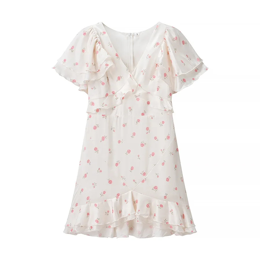 

Shpmishal Floral Ruffle Maxi Dress Women Summer V Neck Belted A Line Flowy Boho Long Dress