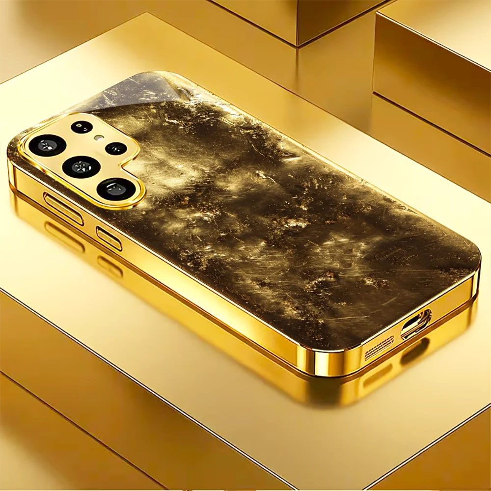 Business Luxury Full Gold Electroplated Glass Phone Case for Samsung Galaxy S26 S25 S24 S23 S22 Ultra FE Plus Shockproof Shell