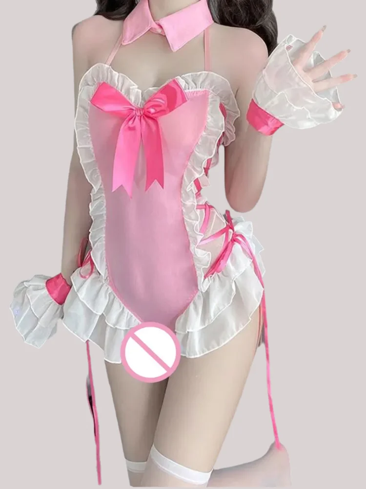 Sexy porno lingerie bow Ribbon crotchless jumpsuit cosplay bunny girl bundle uniform cute passionate seductive sex suit adult