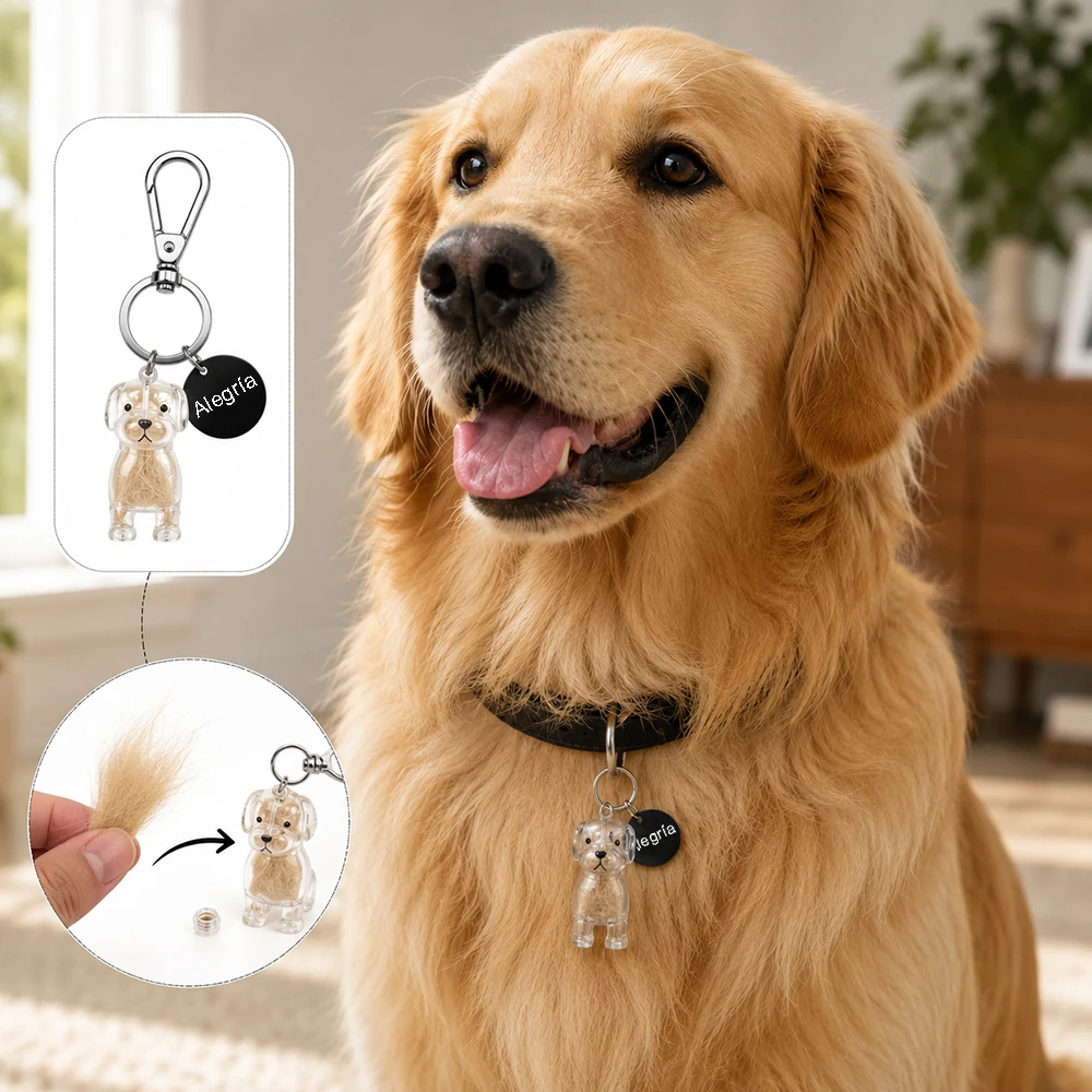 Personalized Dog Collar Pendant Pet Hair Keepsake Keychain Custom Photo Name Phone Number Dog ID Tag Acrylic Memorial Charm Gift