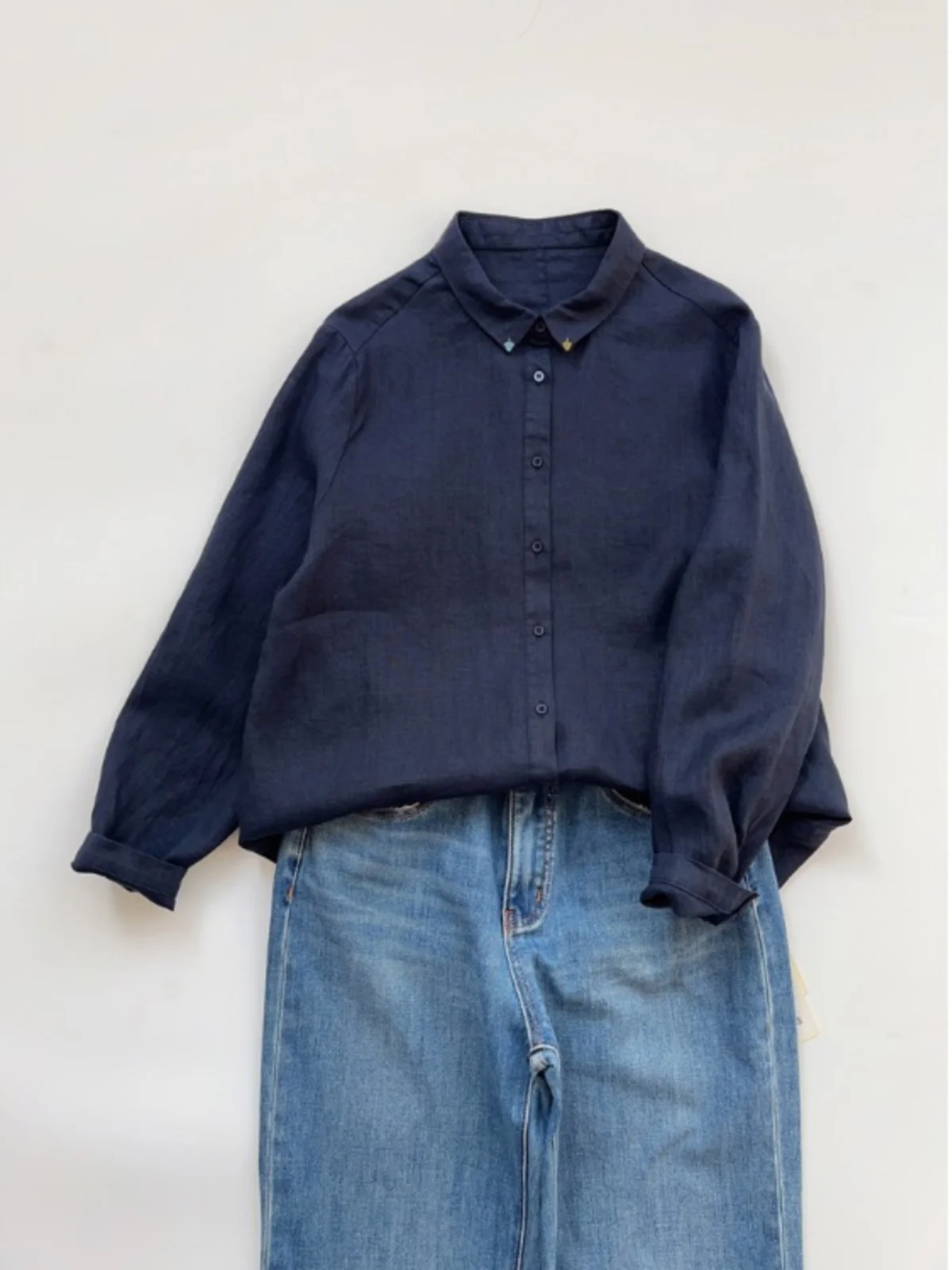 

Japanese Sle Loose Fit Long Sve Linen irt Women's Base Layer Top Spring Commute Versatile Cotton Collar irt