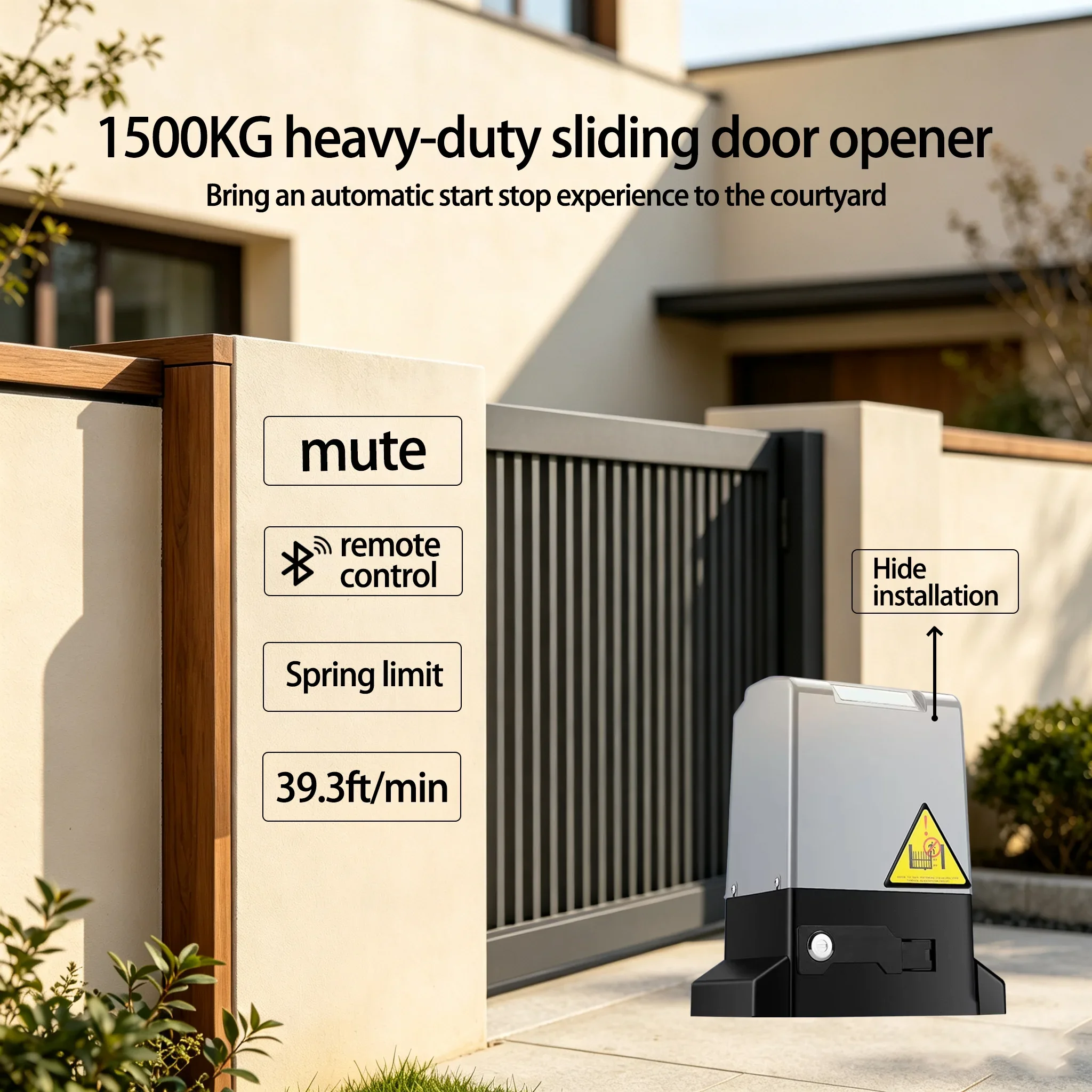750W 1500KG Sliding Gate Motor Bluetooth Mobile APP Control Spring Limit Automatic Gate Opener Support Safety Sensor Alarm
