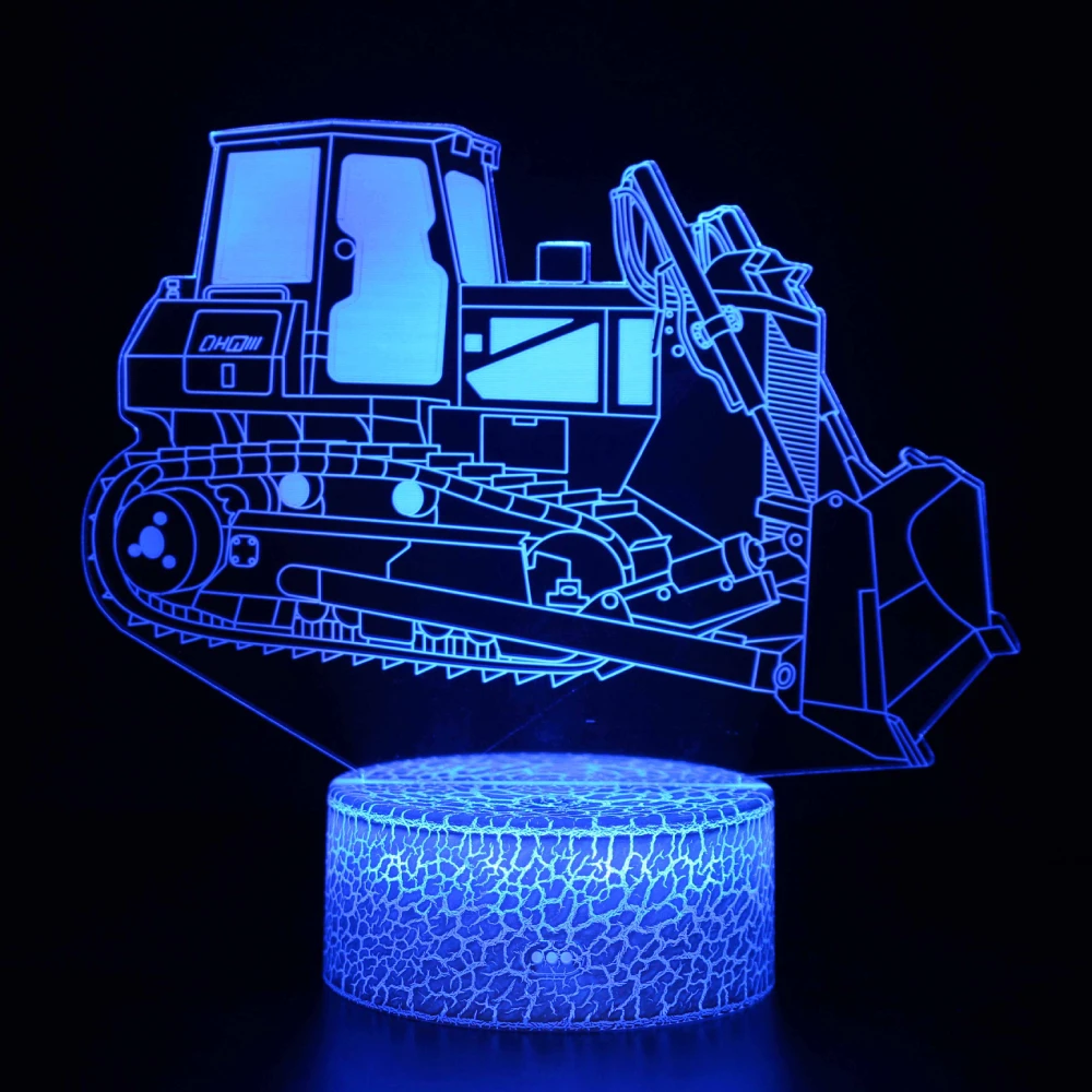 Nighdn 3D Bulldozer Night Lights for Children LED Night Lamp 7 Colors Changing Lighting Table Desk Bedroom Decoration Boys Gift