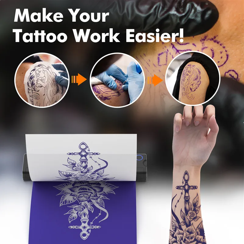 Portable Wireless Thermal Tattoo Stencil Printer Inkless A46 Tattoo Printer Compatible with Android and iOS Phone/Tablet&PC