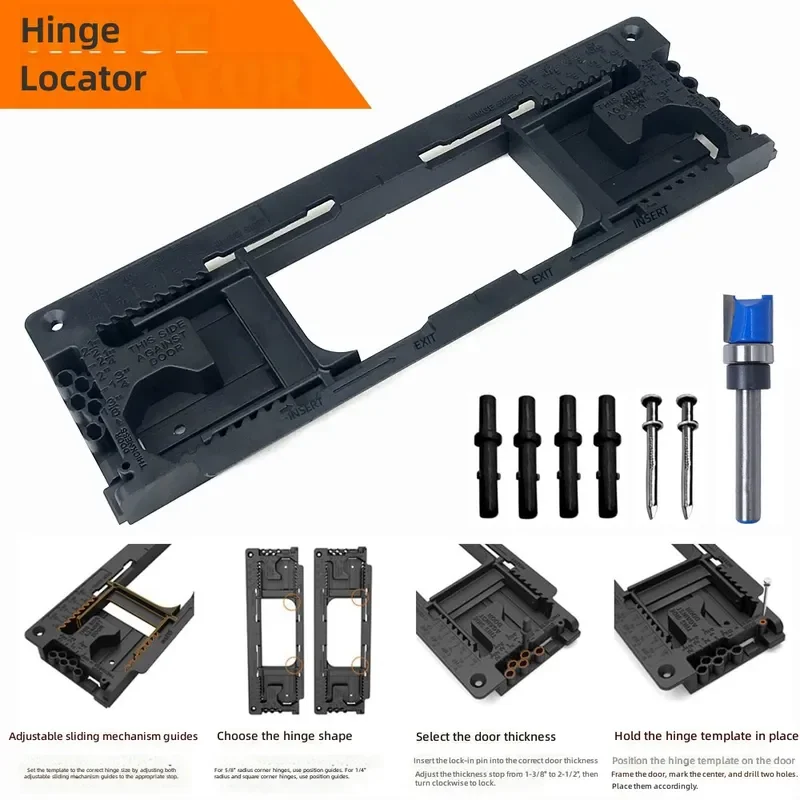 Door Hinge Router Template Jig Kit for Precise Mortising and Installation of Hinged Door Locks and Opening Positioners