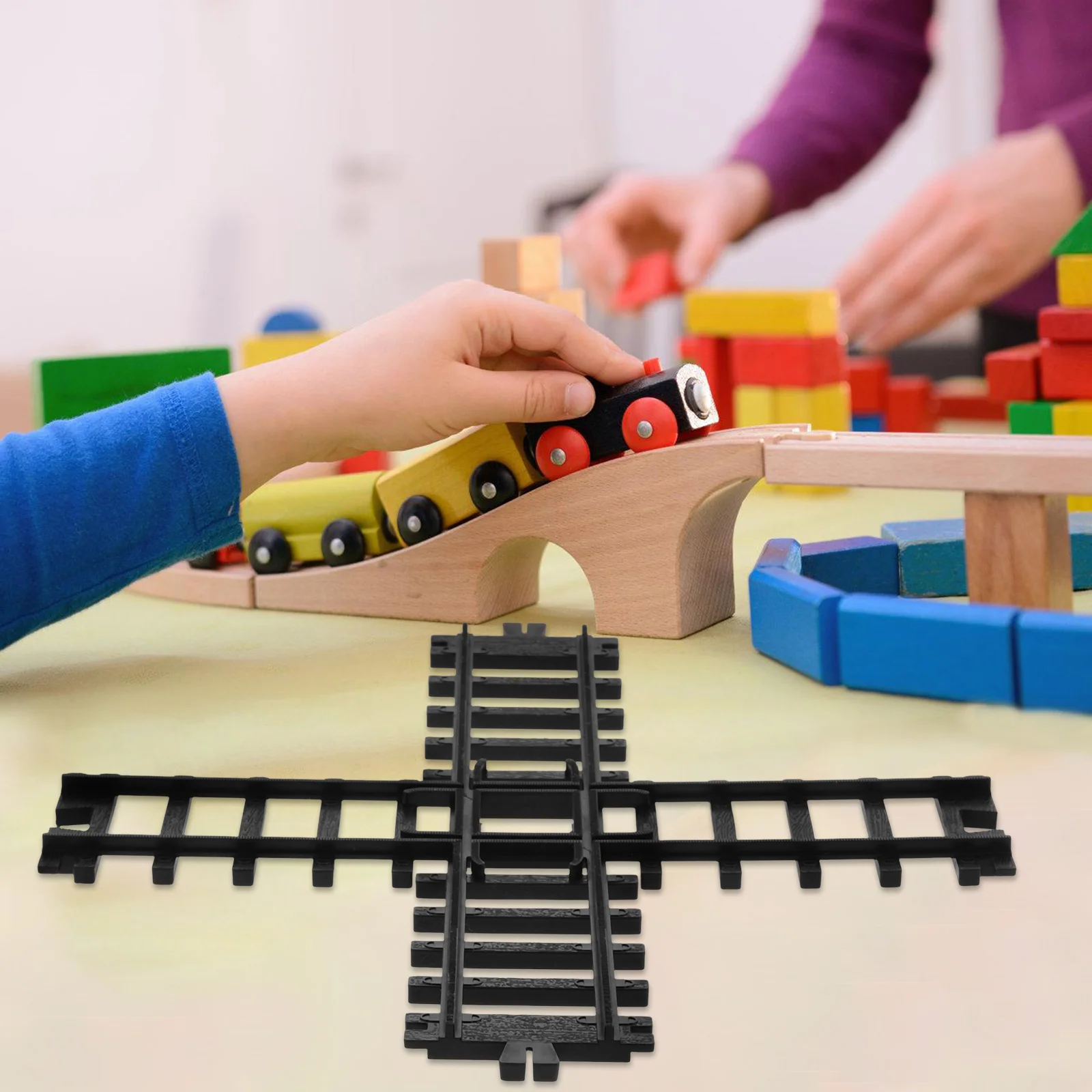 مجموعة مسار القطار البلاستيكي، تصميم واقعي، حواف ناعمة آمنة، قيمة تعليمية ممتعة، مسارات السكك الحديدية المصغرة، ديكور طاولة الرمل #4