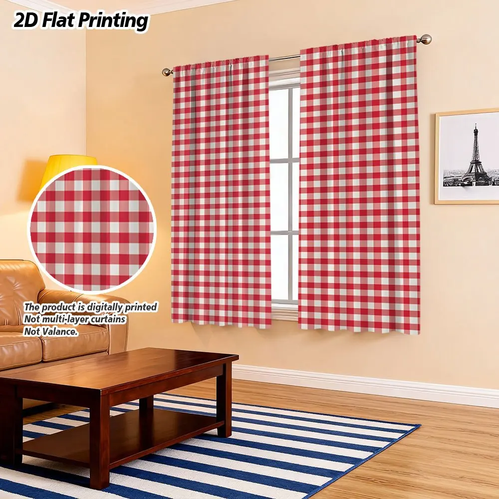 Red and White Gingham Check Pattern Curtains for Living Room Bedroom Home Window Drapes Curtain Panels