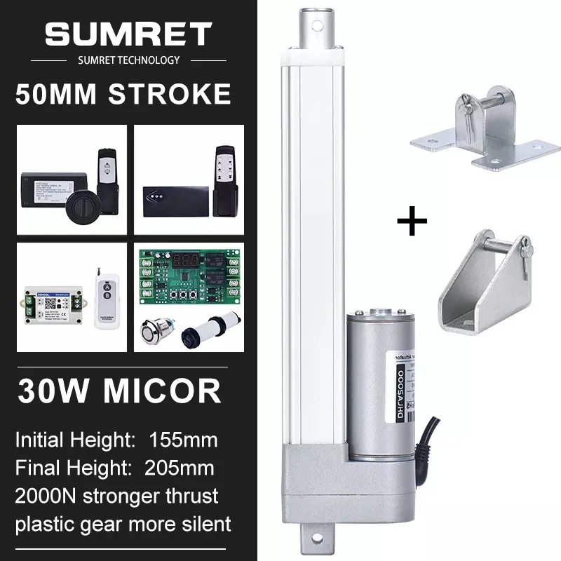 

50mm Stroke Electric Linear Actuators Kit With RF Motor Controller 433MHz Remote DC12V 24V 2000N