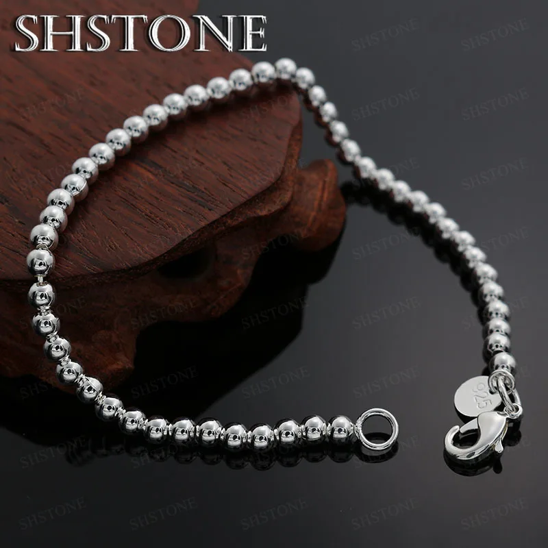 925 Sterling Silver 4MM Beads Chain Bracelet - close-up view