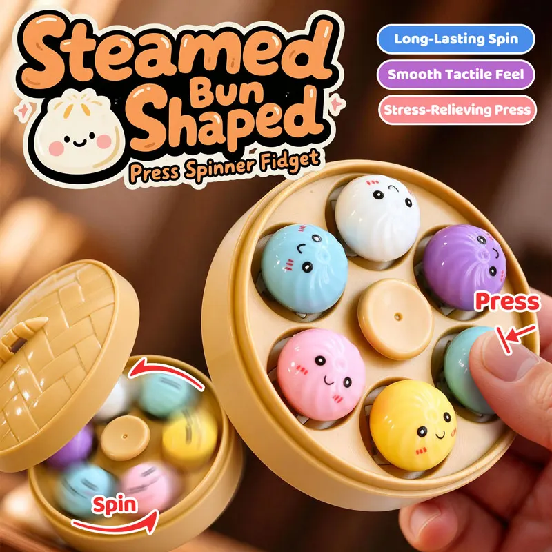 6 Key Steamer Dumpling Sensory Fidget Clicker Bao Bun Toy Press Stress Relief Finger Training Quiet Fidget Hand Toy for Gift