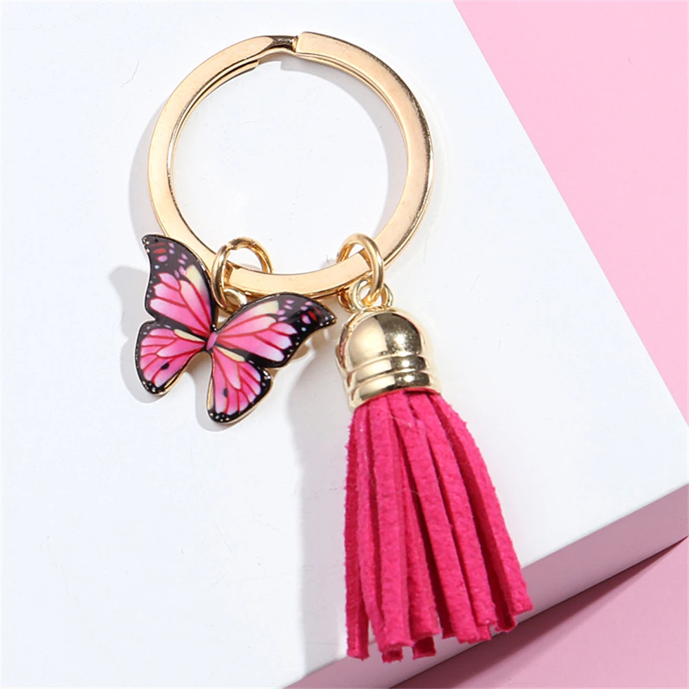 Exquisite Butterfly Tassel Keychain Metal Enamel Pendant Keyring For Women Car Key Chains Handbag Accessorie DIY Jewelry