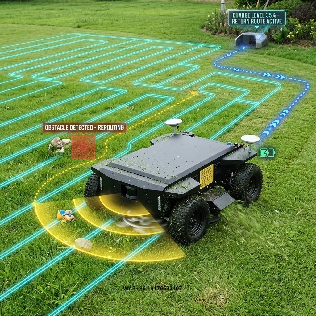 AI Mower Remote-Control Robotic Mower with Automatic Mapping Electric Zero-Turn Mower/Tractor for Gardens Farms and Estates