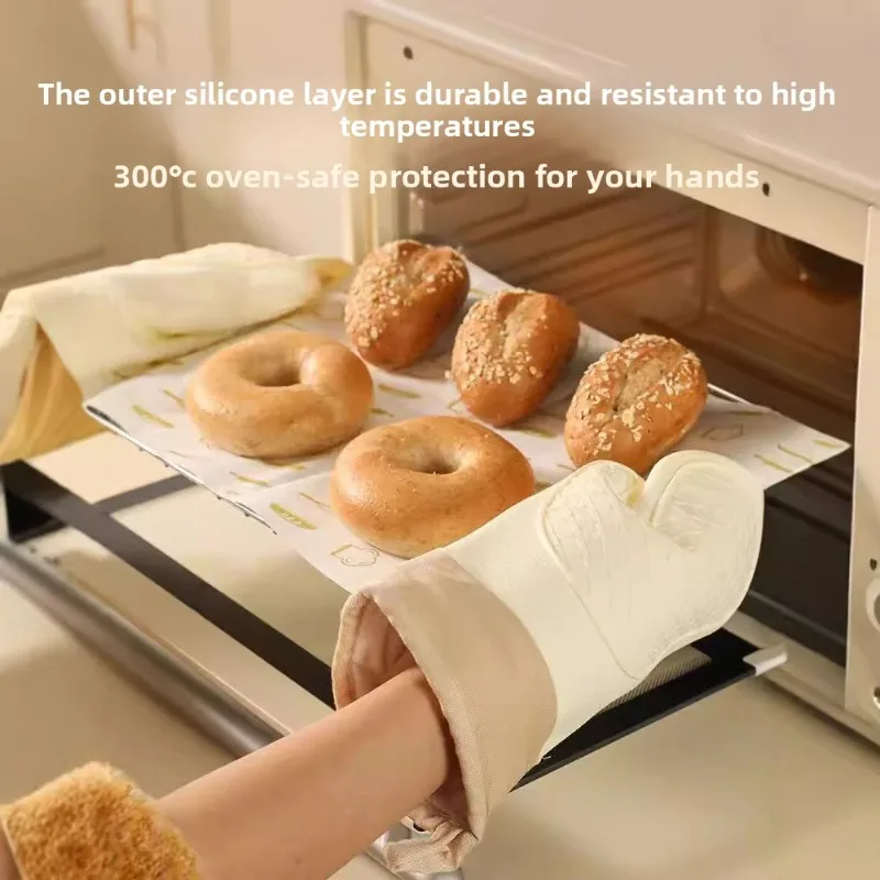 Thickened Kitchen Silicone Anti Scald Gloves Special Heat Resistant High Temperature Resistant for Baking Cooking BBQ Oven