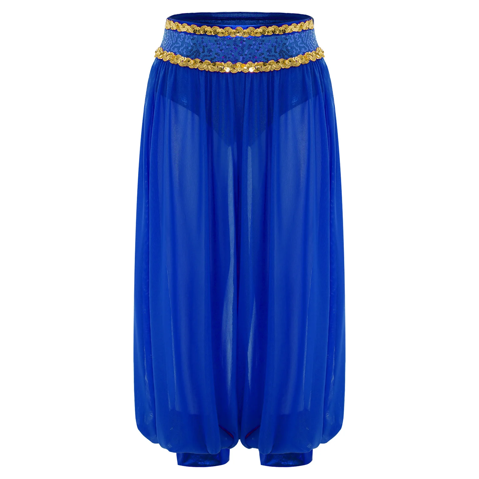 Pantaloni da costume da danza del ventre da principessa araba per ragazze Pantaloni lunghi da danza indiana Cintura dorata Pantaloni da ballo Harem in chiffon vestibilità ampia