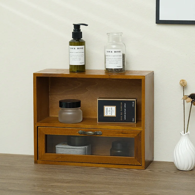 Coreano Ins Wind Retro Old wood Storage Cabinet cassetto tipo Desktop Rack scatola di profumo cosmetico cassetto da scrivania