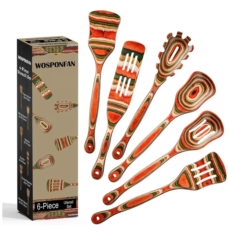 6pcs Utensils Set High Temperature Resistance Wooden Spoons for Cooking Wooden Utensil for Cooking Kitchen Tools Kitchen Stuff