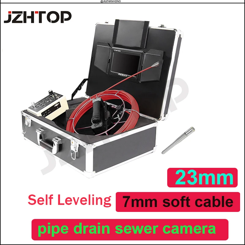 7mm Soft Cable 23mm Pipe Drain Sewer Inspection Camera System 512hz Sonde Self Leveling Balance Video Endoscope Borescope 7'LCD