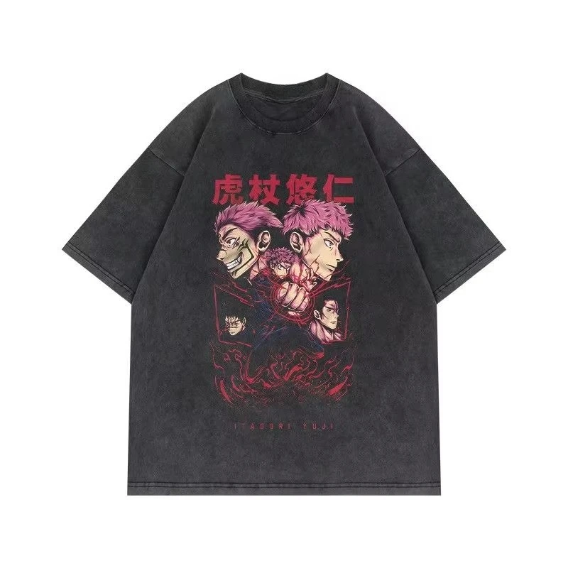 

Футболка мужская хлопковая с аниме-графикой Jujutsu Kaisen Юдзи Итадори Black Flash, летняя, уличная, повседневная, 2026
