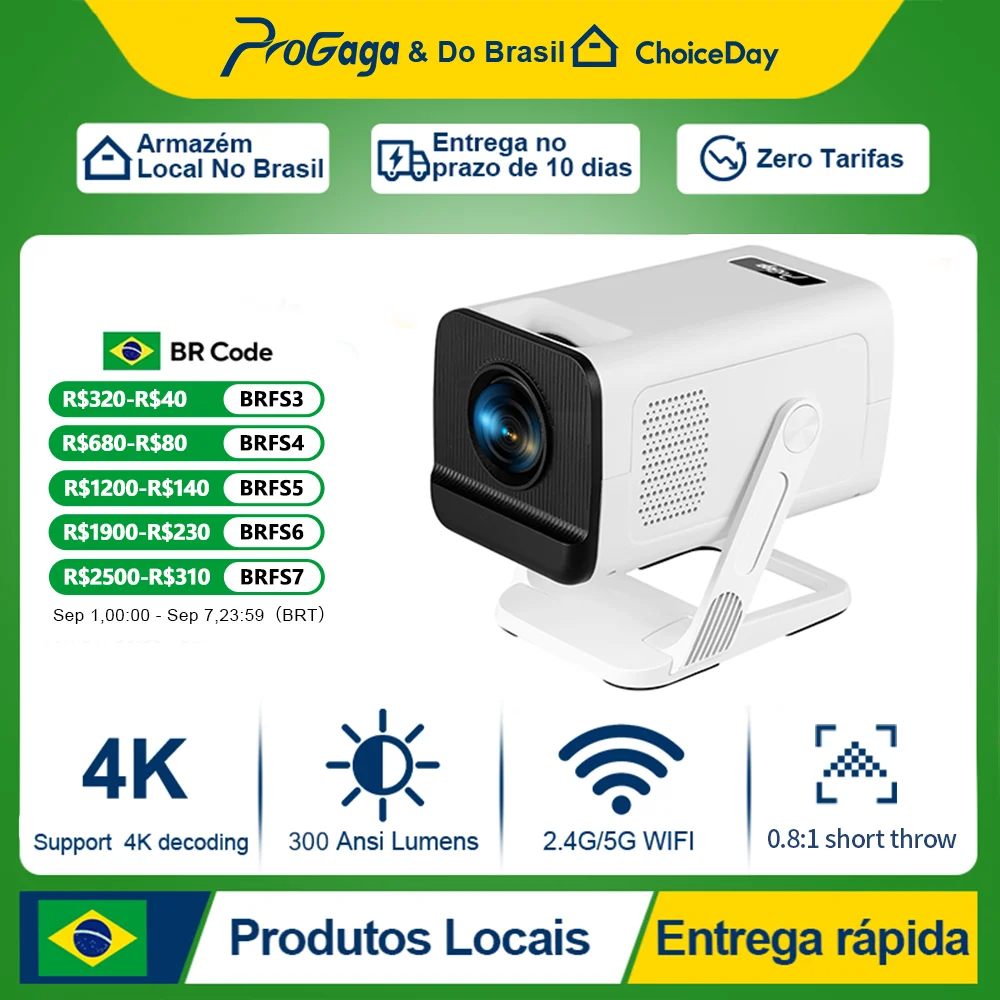 PROGAGA PG310 Projetor Android Inteligente 4k 720P 300Ansi Allwinner H713 Projetor PG310 Home Theater Vídeo Mini Projetor Portátil