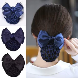 Fashion Women Hair Clip with Hair Net Bag Bank Hotel Staff Flight  Attendant Ladies Bow-knot Hairclips Hairpin Hair Accessories