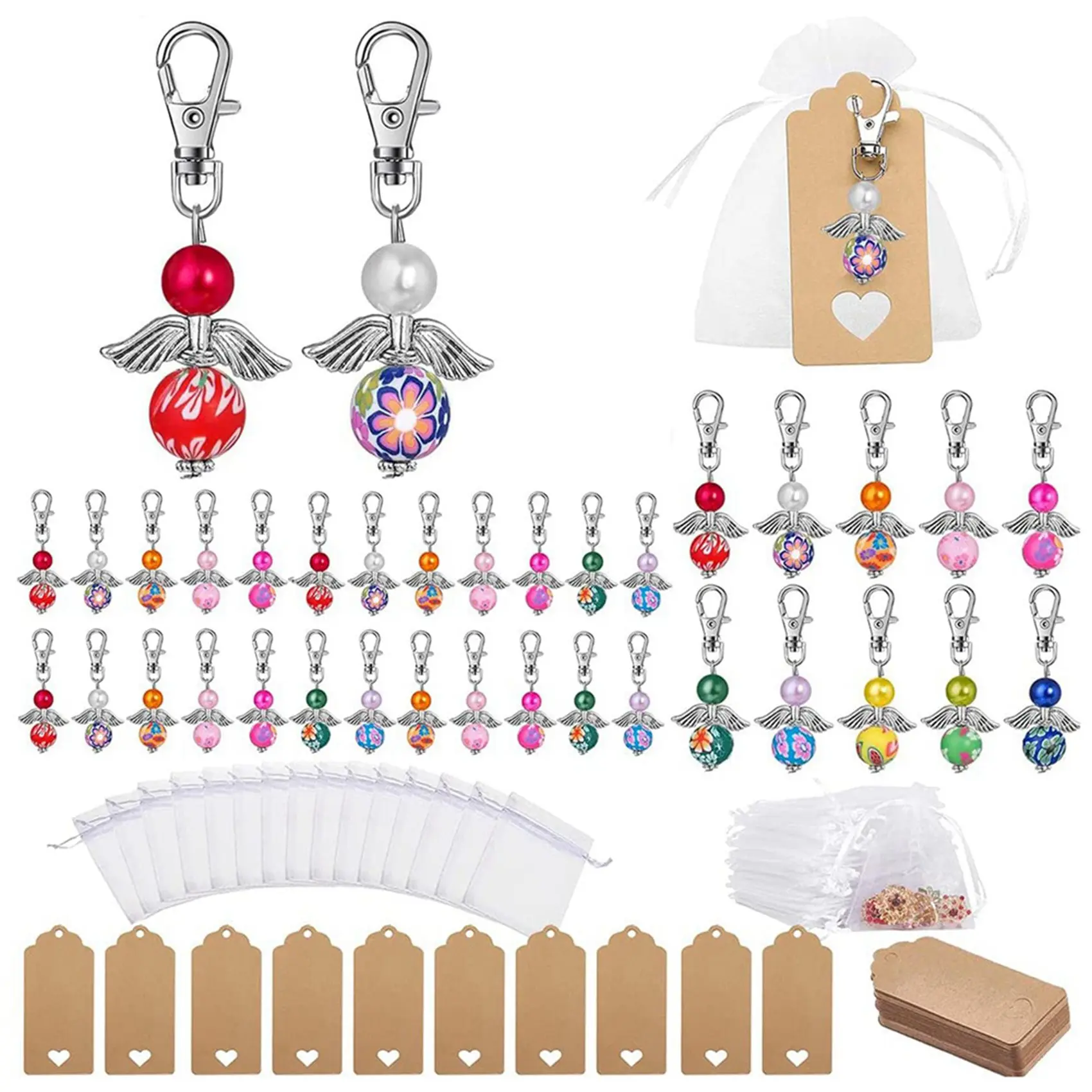 2X Guardian Angel Pendant,Angle With Star Pendant,Key Ring,Lucky Guest Gifts,Wedding,Girls,Guardian Angel With Bag