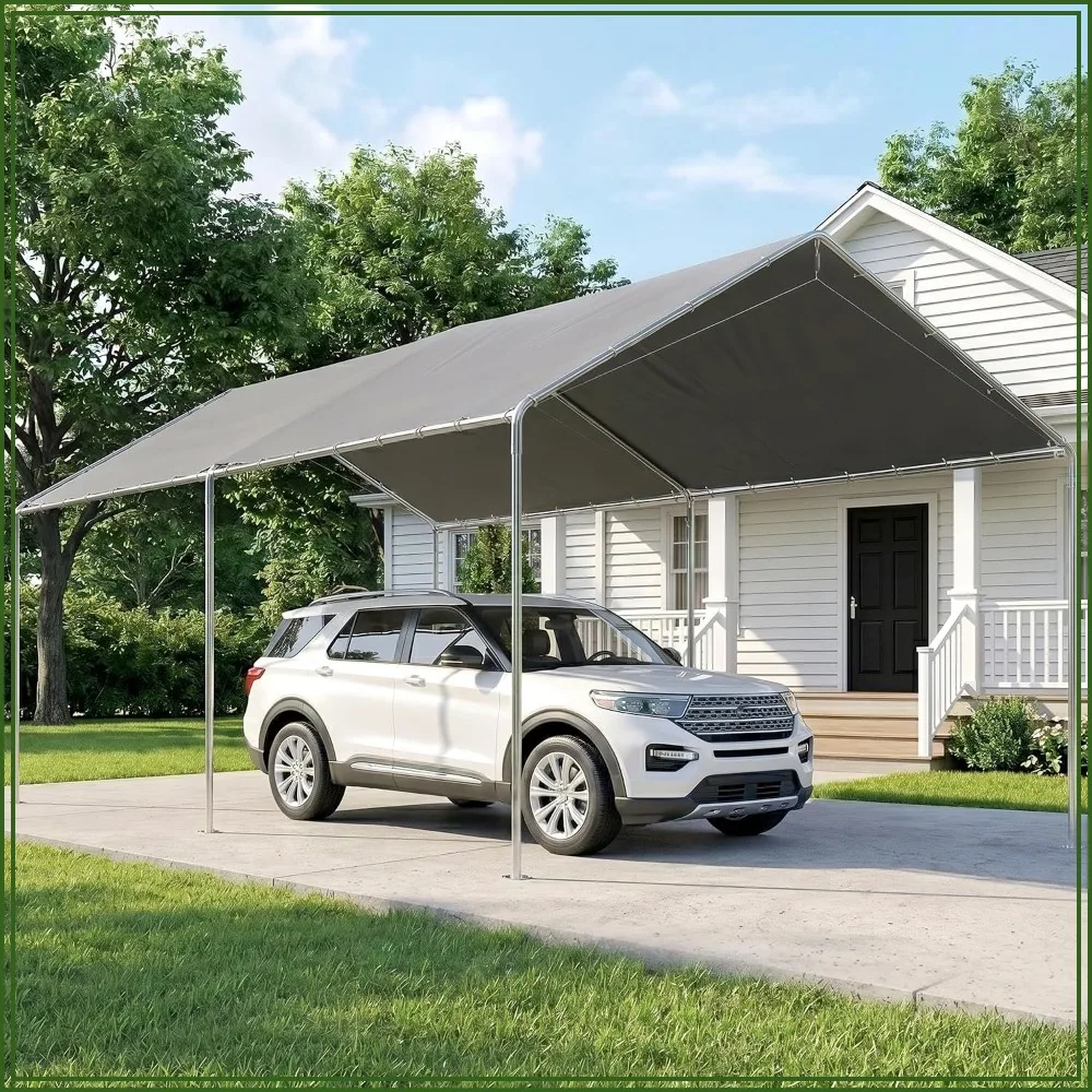 Outsunny 10x20 Ft Carport Heavy Duty Galvanized Steel Canopy Gray Outdoor