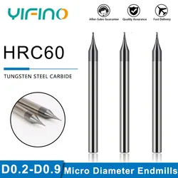 YIFINO HRC60 2F Micro Diameter Milling Cutter Tungsten Steel Carbide Flat/Ball End Mill For CNC Steel/Aluminum Endmills Tools