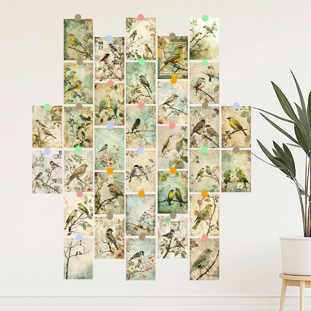 32pcs Vintage Bird Collage Pos - Collectible Vintage Greeting Cards ulasan dan harga