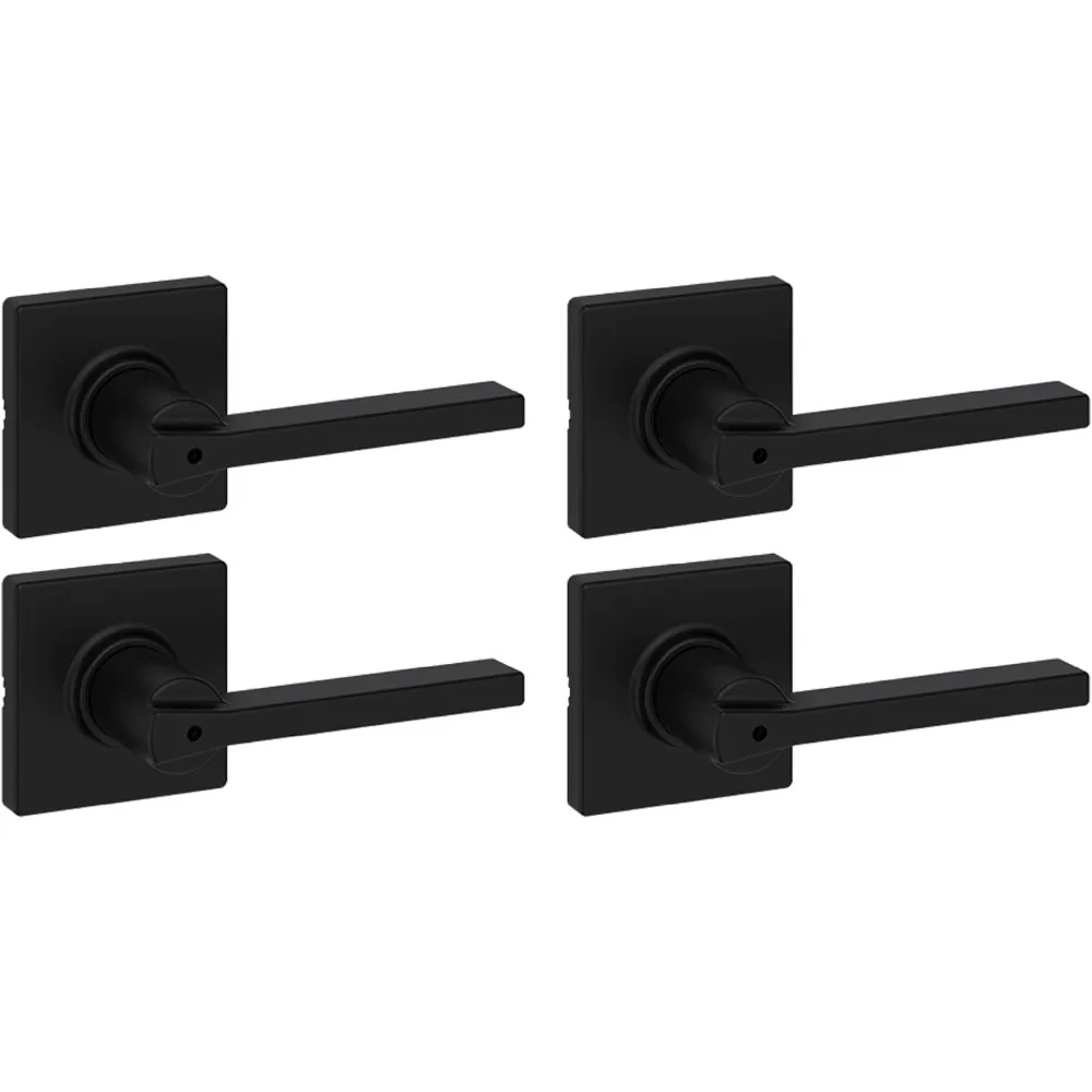 

Reversible Keyless Turn Lock Door Lever with Microban Protection for Bathroom Bedroom Interior Matte Black 4 Pack