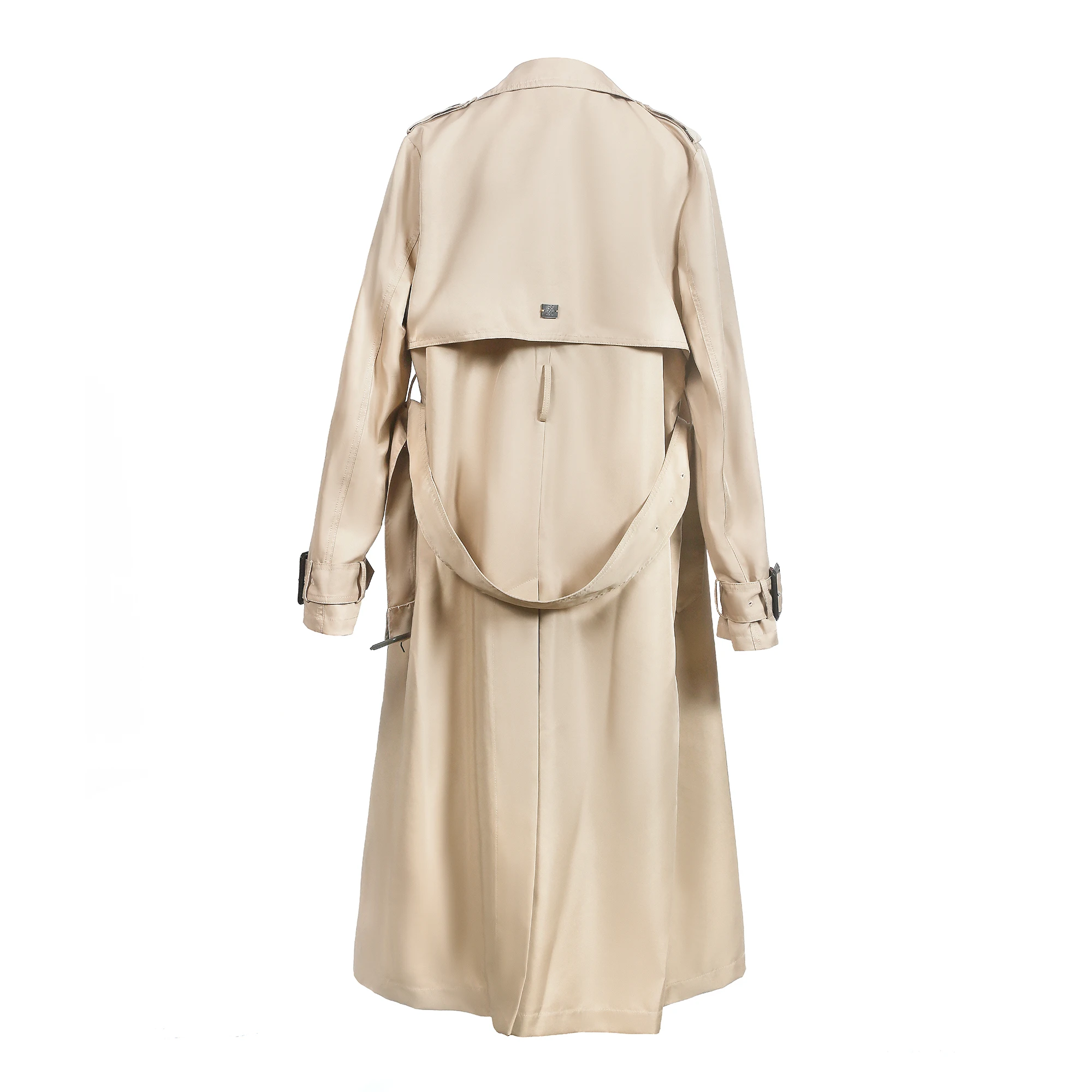 ผู้หญิง Trench Coats เข็มขัดแฟชั่น Double Breasted Trench Vintage คอยาวแขนยาว Outwear Chic Office Ladies Coats