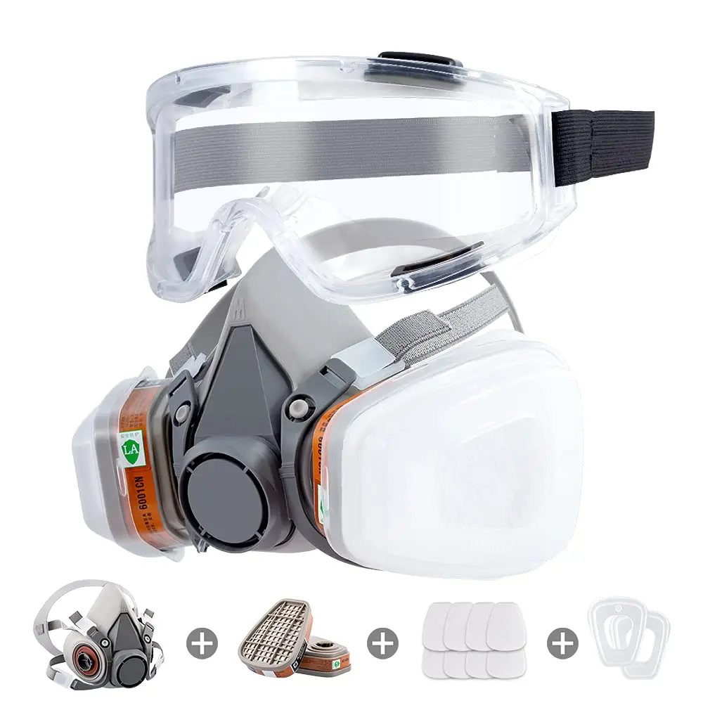 

6200 Respirator Mask Reusable Half Face Cover Gas Mask with Anti-fog Glasses Face Cover Face Shield with Filters for Painting