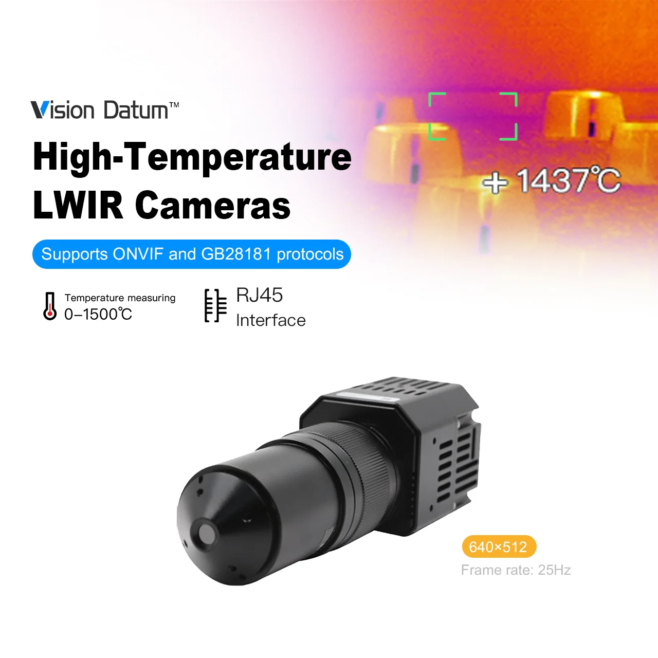 High Temperature Measurement 1500℃ 640x512 6mm 8-14μm LWIR Thermal Camera for Metal Smelting