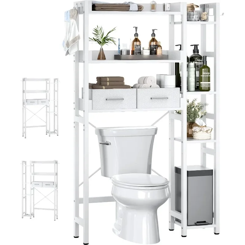 

Over The Toilet Storage with 2 Drawers 7 Tier Bathroom Organizer with Adjustable Shelf, Freestanding Space Saver Storage Rack