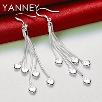 Women's 925 Sterling Silver 70MM Upper Tassel Heart Earrings For Fashion Girlfriend Wedding Jewelry Gifts Accessories