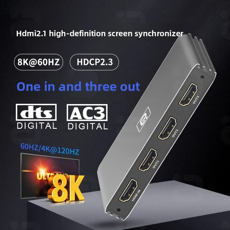 Hdmi 2.1 screen mirroring splitter -1 input,3 output,high-definition simultaneous display,1 input to multiple output distributor