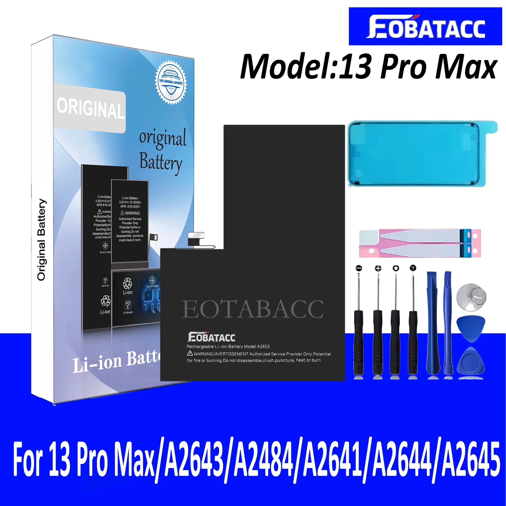 

EOTABACC High Quality 100% Original 4352mAh Battery For iPhone 13 Pro Max/A2643/A2484/A2641/A2644/A2645 Phone Battery+Tools