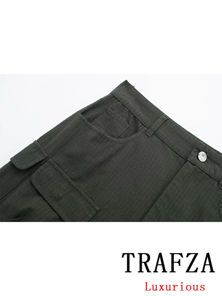 TRAFZA Casual Vintage Chic Women Skirt Solid Button Pockets Straight Mini Skirt Fashion 2024 Spring Holiday Streetwear Skirt