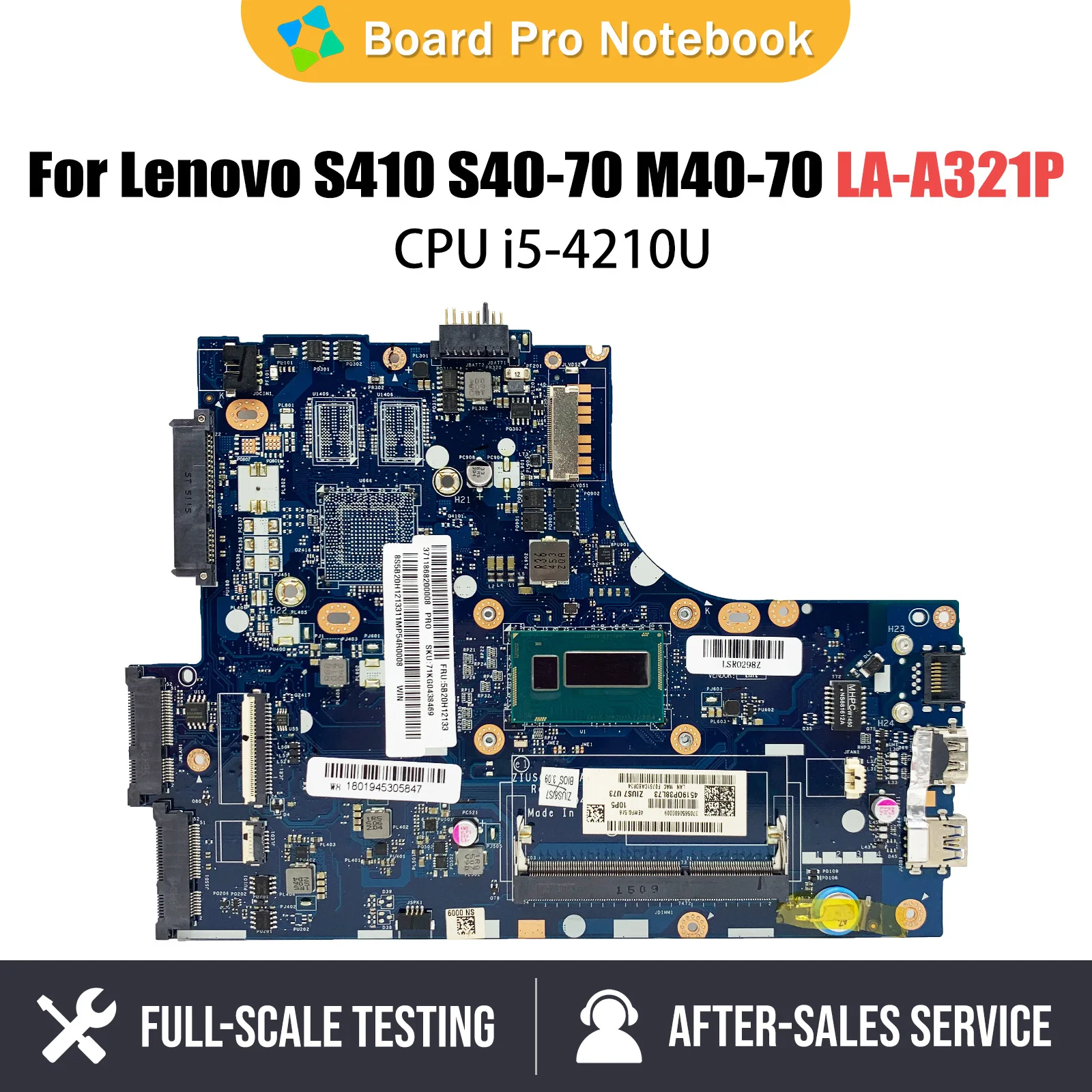 

LA-A321P Mainboard For Lenovo S410 S40-70 M40-70 Laptop Motherboard ZIUS6 S7 With i5-4210U CPU Working Good