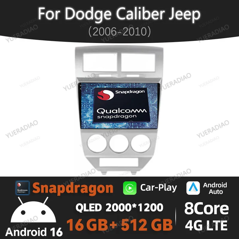 Android 16 Car Radio For Dodge Caliber 2007 - 2010 Carplay Auto Multimedia Video Player GPS NAVI 4G WIFI Head Unit QLED DSP 2DIN
