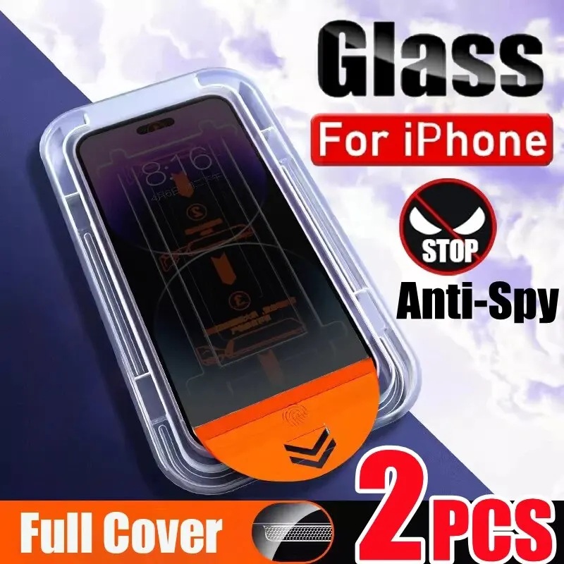 2Pcs Dust Free Installation Privacy Screen Protector For IPhone 14 11 13 15 16 Pro Max 16 Plus Glass Film For iPhone X XS MAX XR