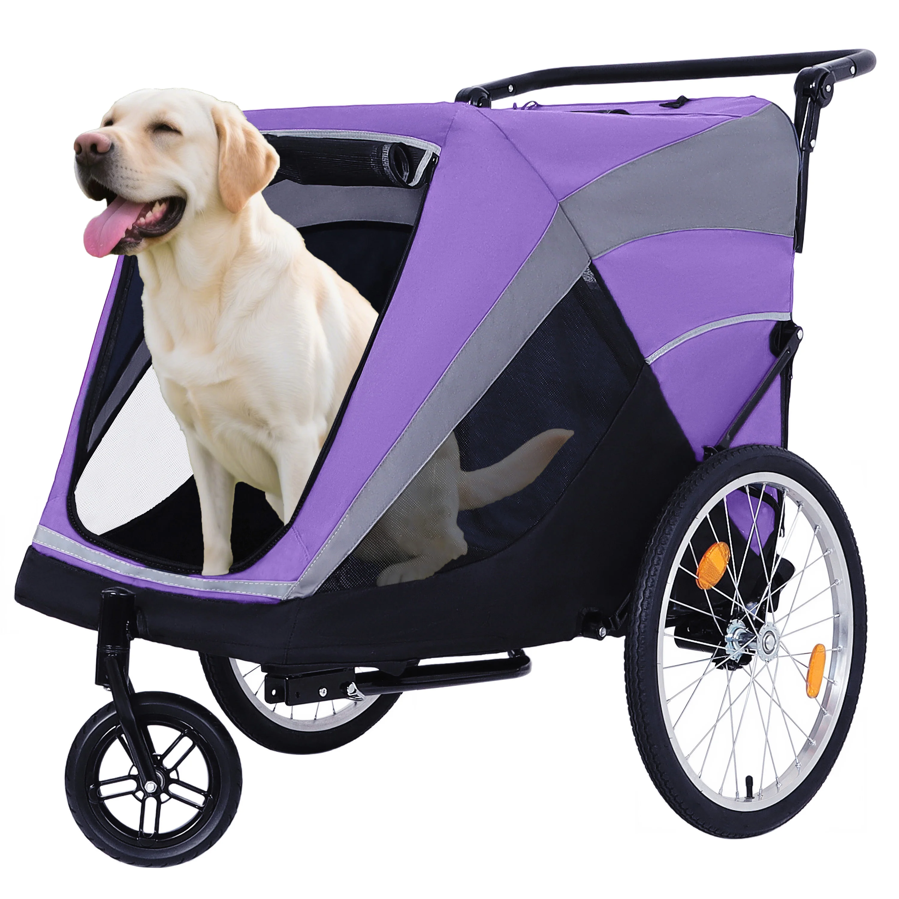 

2-in-1 Bike Trailer & Push Cart for Pets - Detachable Bike Hitch & Push Handle Included - Quick Release Wheel, Internal Leash, Dual Cup Pockets and Underneath Storage Bag, Holds Pets Up to 100 lbs